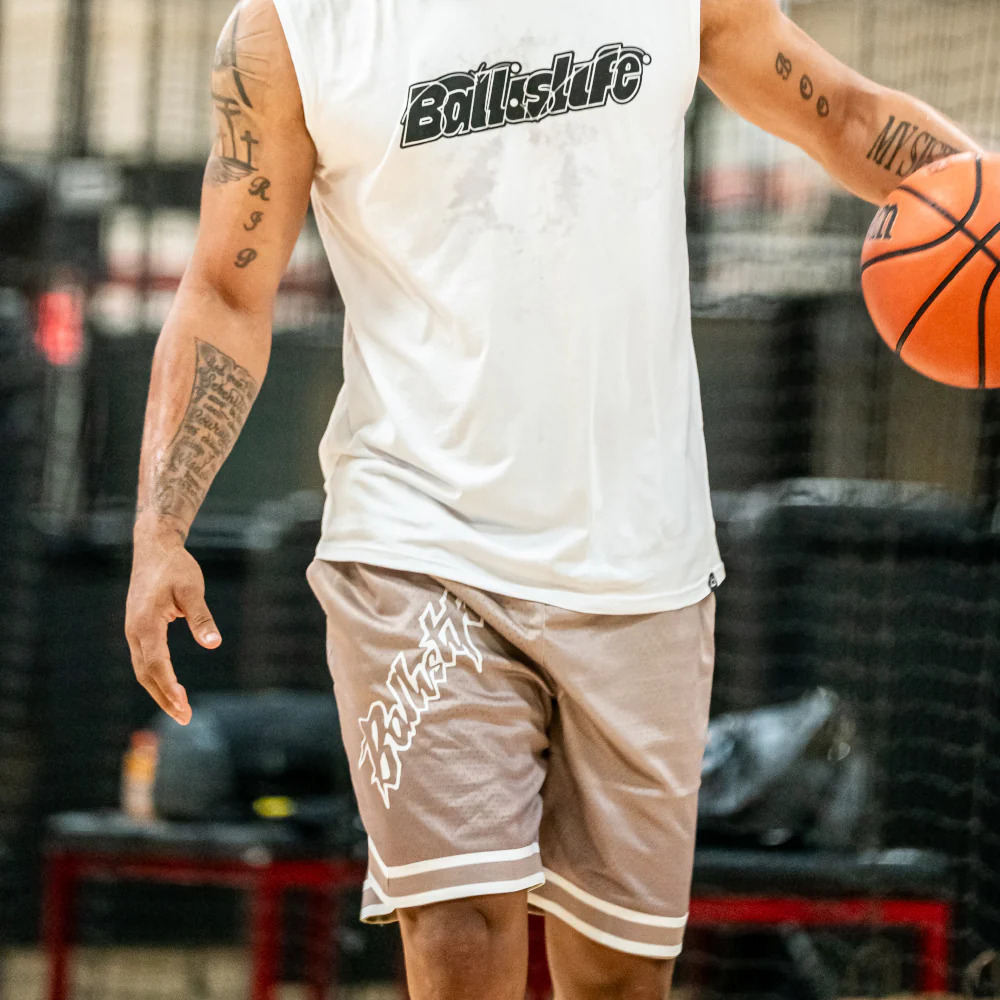 Bold Basketball Shorts in Tan - Image 4